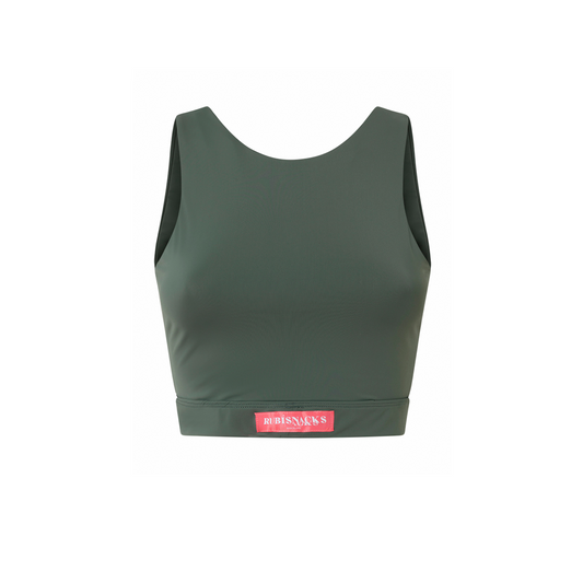 OLIVE GREEN MINERVA FITNESS CROP TOP IN ECONYL®