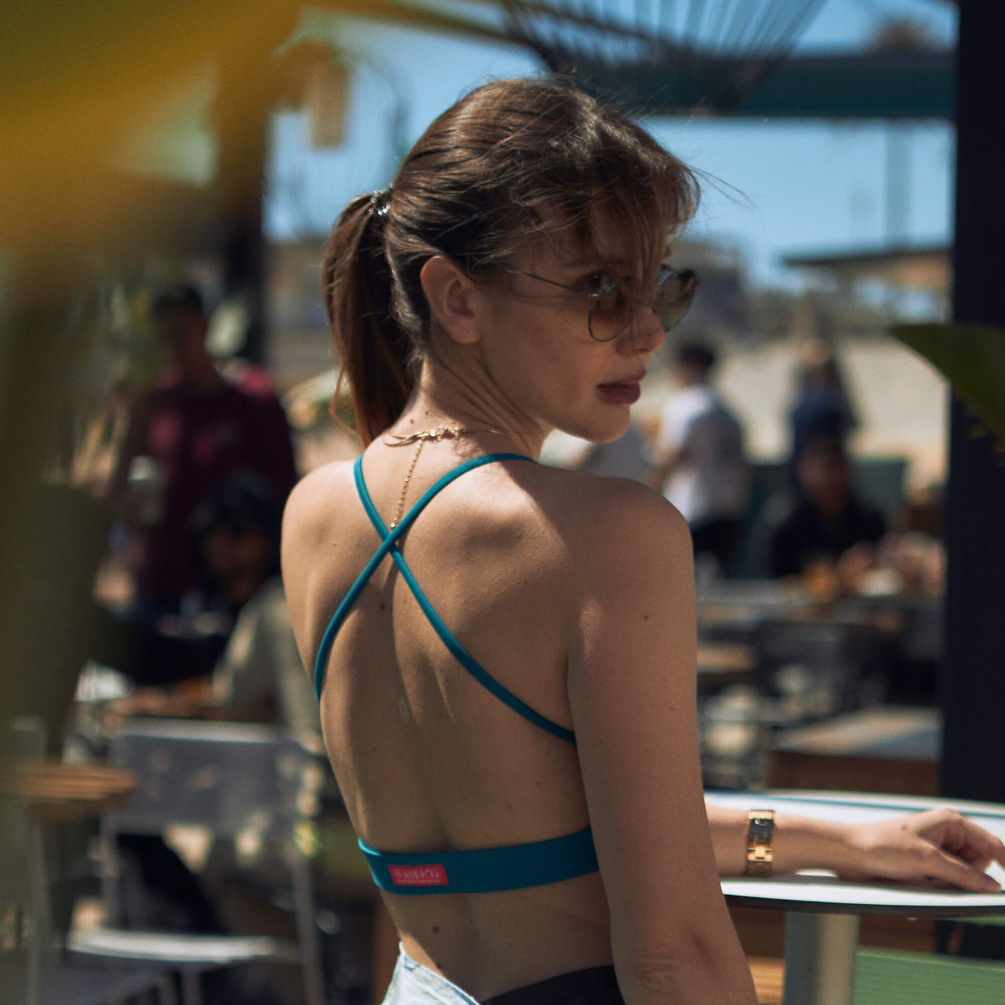 Aquamarine Mercury Sporty Bra Top in ECONYL®