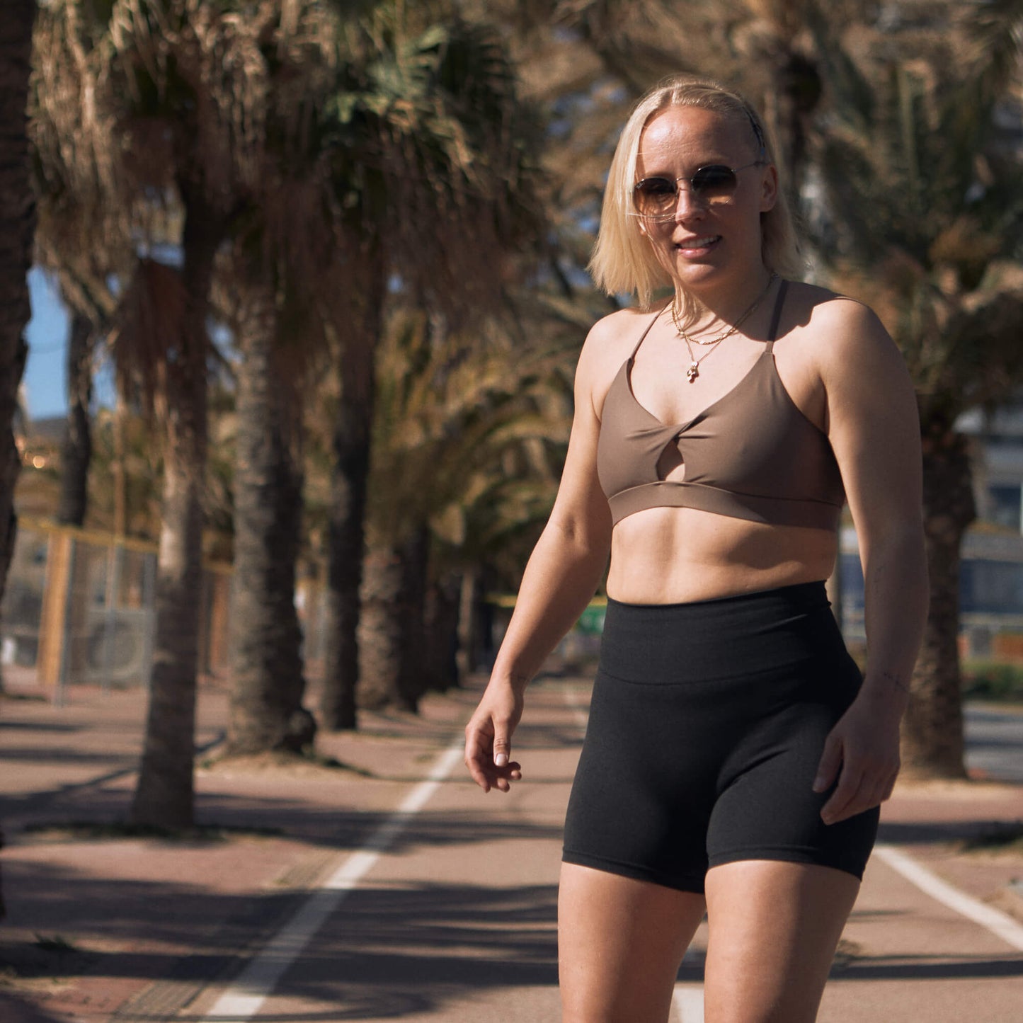 Beige Mercury Sporty Bra Top in ECONYL®
