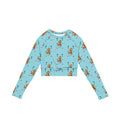 Blue Palm Long Sleeve Crop Top
